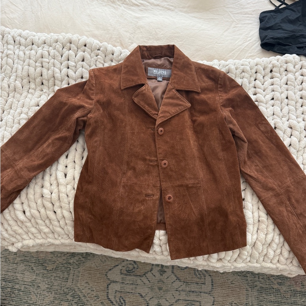 Wilsons Leather Brown Suede Button-Front Jacket